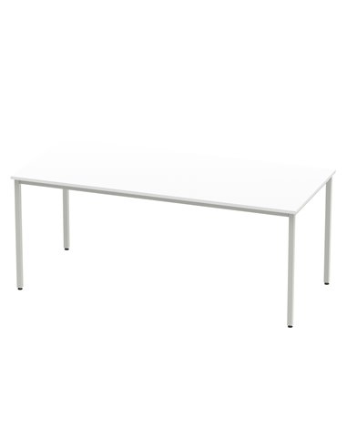 Dynamic Impulse 1800mm Straight Writing Desk Table White Top Silver Box Frame Leg BF00118