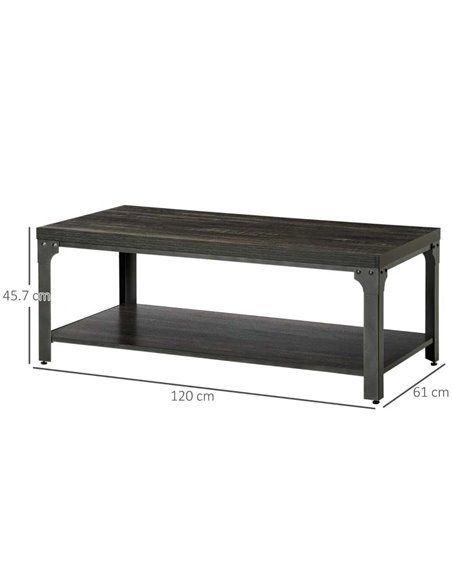 HOMCOM Rustic Coffee Table with Storage Shelf, Cocktail Table with Steel Frame and Thickened Top for Living Room, Dark Walnut - pic 7268 | FastDaddyshop
