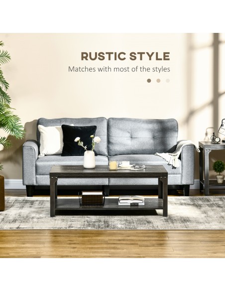 HOMCOM Rustic Coffee Table with Storage Shelf, Cocktail Table with Steel Frame and Thickened Top for Living Room, Dark Walnut - pic 7269 | FastDaddyshop
