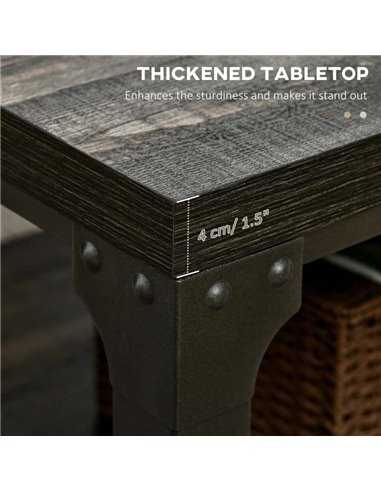 HOMCOM Rustic Coffee Table with Storage Shelf, Cocktail Table with Steel Frame and Thickened Top for Living Room, Dark Walnut