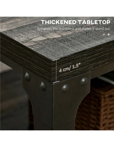 HOMCOM Rustic Coffee Table with Storage Shelf, Cocktail Table with Steel Frame and Thickened Top for Living Room, Dark Walnut - pic 7270 | FastDaddyshop