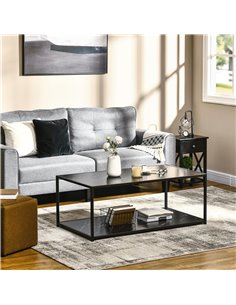 Homcom Modern Coffee Table with Faux Marble Top, 2-Tier Storage and Steel Frame, Black 2