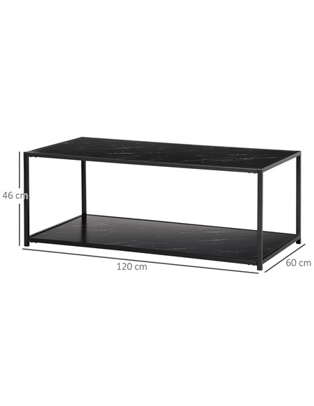 HOMCOM Modern Coffee Table with Faux Marble Top, Cocktail Table with 2-Tier Storage and Steel Frame for Living Room, Black - pic 7276 | FastDaddyshop