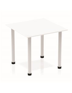 Dynamic Impulse 800mm Square Writing Desk Table White Top Silver Post Leg BF00203