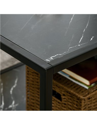 HOMCOM Modern Coffee Table with Faux Marble Top, Cocktail Table with 2-Tier Storage and Steel Frame for Living Room, Black