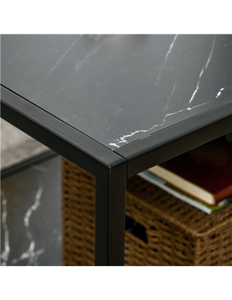 HOMCOM Modern Coffee Table with Faux Marble Top, Cocktail Table with 2-Tier Storage and Steel Frame for Living Room, Black - pic 7281 | FastDaddyshop