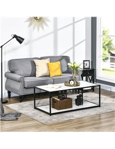 Homcom Modern Coffee Table with Faux Marble Top, 2-Tier Storage and Steel Frame, White 2