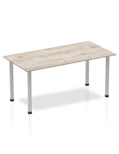Dynamic Impulse 1600mm Straight Writing Desk Table Grey Oak Top Silver Post Leg I003253