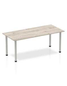 Dynamic Impulse 1800mm Straight Writing Desk Table Grey Oak Top Silver Post Leg I003254
