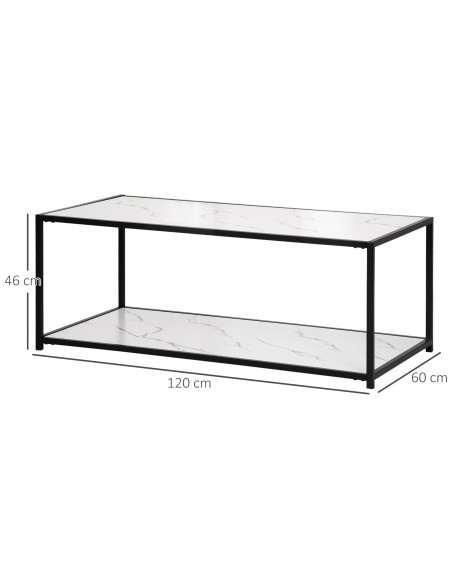 HOMCOM Modern Coffee Table with Faux Marble Top, Cocktail Table with 2-Tier Storage and Steel Frame for Living Room, White - pic 7284 | FastDaddyshop