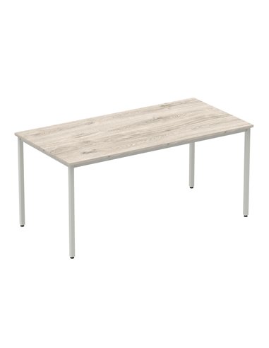Dynamic Impulse 1600mm Straight Writing Desk Table Grey Oak Top Silver Box Frame Leg I003261