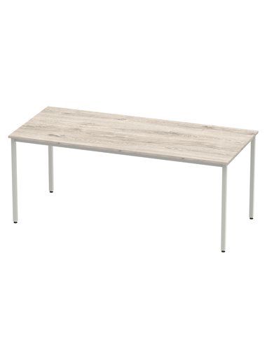 Dynamic Impulse 1800mm Straight Writing Desk Table Grey Oak Top Silver Box Frame Leg I003262