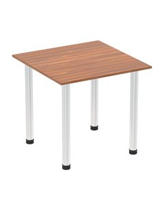 Dynamic Impulse 800mm Square Writing Desk Table Walnut Top Chrome Post Leg I003581