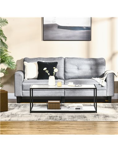 HOMCOM Modern Coffee Table with Faux Marble Top, Cocktail Table with 2-Tier Storage and Steel Frame for Living Room, White