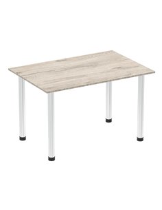 Dynamic Impulse 1200mm Straight Writing Desk Table Grey Oak Top Chrome Post Leg I003615