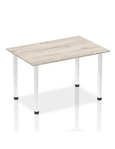 Dynamic Impulse 1400mm Straight Writing Desk Table Grey Oak Top Chrome Post Leg I003616