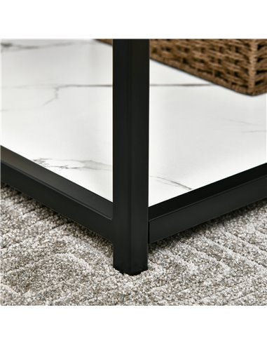 HOMCOM Modern Coffee Table with Faux Marble Top, Cocktail Table with 2-Tier Storage and Steel Frame for Living Room, White
