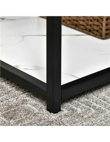HOMCOM Modern Coffee Table with Faux Marble Top, Cocktail Table with 2-Tier Storage and Steel Frame for Living Room, White - pic 7290 | FastDaddyshop