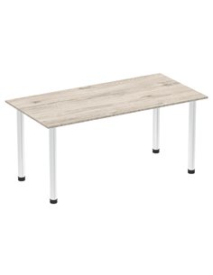 Dynamic Impulse 1600mm Straight Writing Desk Table Grey Oak Top Chrome Post Leg I003617