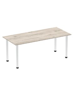 Dynamic Impulse 1800mm Straight Writing Desk Table Grey Oak Top Chrome Post Leg I003618
