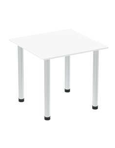 Dynamic Impulse 800mm Square Writing Desk Table White Top Brushed Aluminium Post Leg I003627