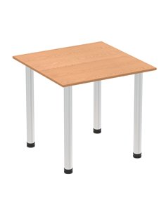 Dynamic Impulse 800mm Square Writing Desk Table Oak Top Brushed Aluminium Post Leg I003628