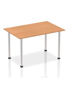 Dynamic Impulse 1400mm Straight Writing Desk Table Oak Top Brushed Aluminium Post Leg I003637