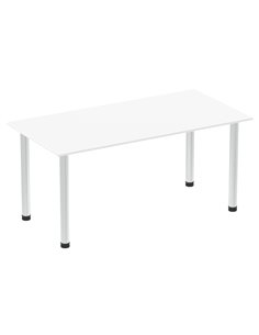 Dynamic Impulse 1600mm Straight Writing Desk Table White Top Brushed Aluminium Post Leg I003642
