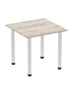 Dynamic Impulse 800mm Square Writing Desk Table Grey Oak Top Brushed Aluminium Post Leg I003662