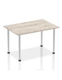Dynamic Impulse 1400mm Straight Writing Desk Table Grey Oak Top Brushed Aluminium Post Leg I003664