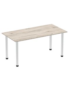 Dynamic Impulse 1600mm Straight Writing Desk Table Grey Oak Top Brushed Aluminium Post Leg I003665