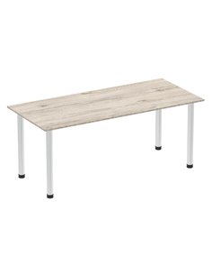 Dynamic Impulse 1800mm Straight Writing Desk Table Grey Oak Top Brushed Aluminium Post Leg I003666