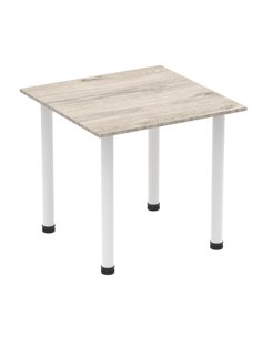 Dynamic Impulse 800mm Square Writing Desk Table Grey Oak Top White Post Leg I003710