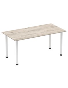 Dynamic Impulse 1600mm Straight Writing Desk Table Grey Oak Top White Post Leg I003713