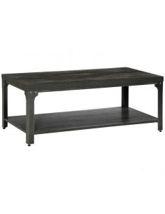 Homcom Rustic Coffee Table with Storage Shelf, Steel Frame and Thickened Top, Dark Walnut