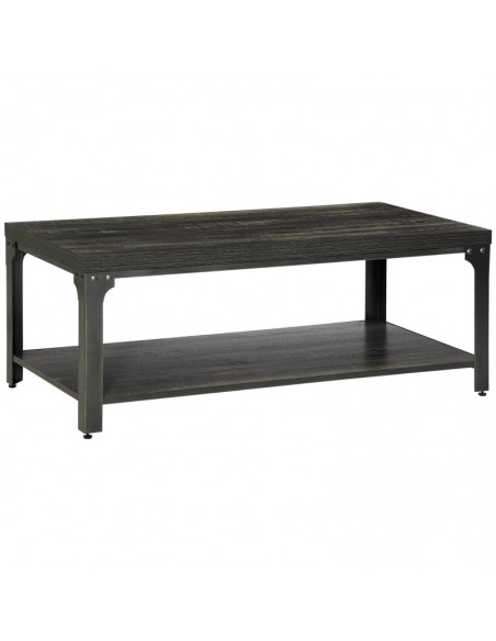 Homcom Rustic Coffee Table with Storage Shelf, Steel Frame and Thickened Top, Dark Walnut - pic 7299 | FastDaddyshop