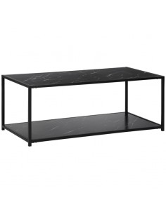 Homcom Modern Coffee Table with Faux Marble Top, 2-Tier Storage and Steel Frame, Black