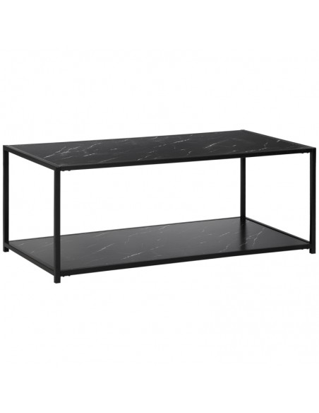 Homcom Modern Coffee Table with Faux Marble Top, 2-Tier Storage and Steel Frame, Black - pic 7300 | FastDaddyshop