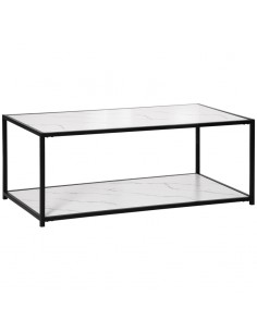 Homcom Modern Coffee Table with Faux Marble Top, 2-Tier Storage and Steel Frame, White