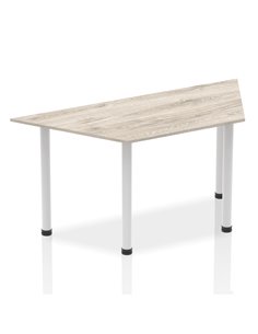 Dynamic Impulse 1600mm Trapezium Office Desk Grey Oak Top Silver Post Leg I003256