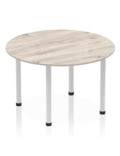 Dynamic Impulse 1200mm Round Office Table Grey Oak Top Silver Post Leg I003257