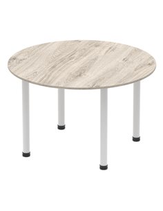 Dynamic Impulse 1200mm Round Office Table Grey Oak Top Silver Post Leg I003257 2