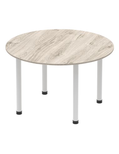 Dynamic Impulse 1200mm Round Office Table Grey Oak Top Silver Post Leg I003257