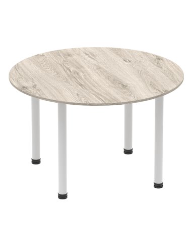Dynamic Impulse 1200mm Round Office Table Grey Oak Top Silver Post Leg I003257