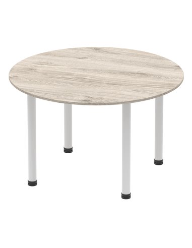 Dynamic Impulse 1200mm Round Office Table Grey Oak Top Silver Post Leg I003257