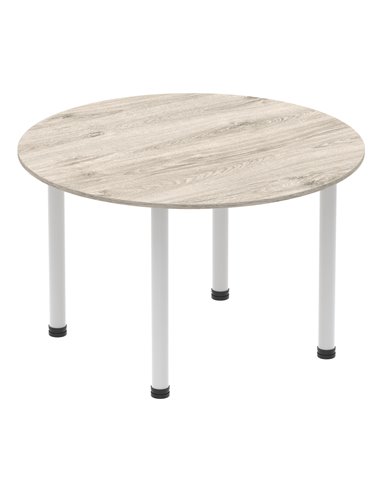 Dynamic Impulse 1200mm Round Office Table Grey Oak Top Silver Post Leg I003257