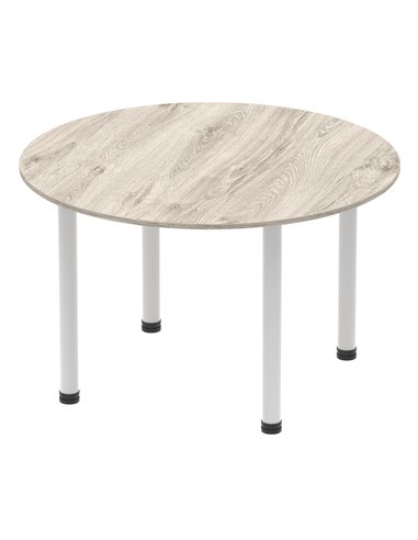 Dynamic Impulse 1200mm Round Office Table Grey Oak Top Silver Post Leg I003257