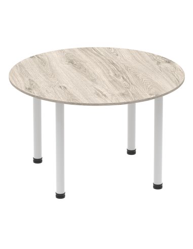 Dynamic Impulse 1200mm Round Office Table Grey Oak Top Silver Post Leg I003257