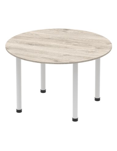 Dynamic Impulse 1200mm Round Office Table Grey Oak Top Silver Post Leg I003257