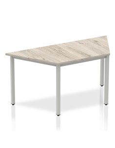 Dynamic Impulse 1600mm Trapezium Office Desk Grey Oak Top Silver Box Frame Leg I003264